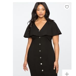 Button front capelet sheath dress